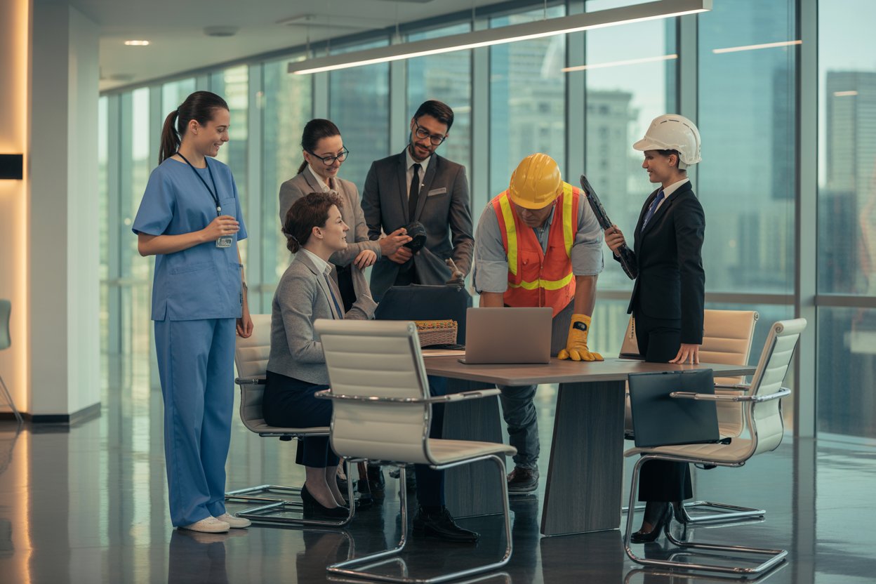 diverse array of professionals in a meeting room