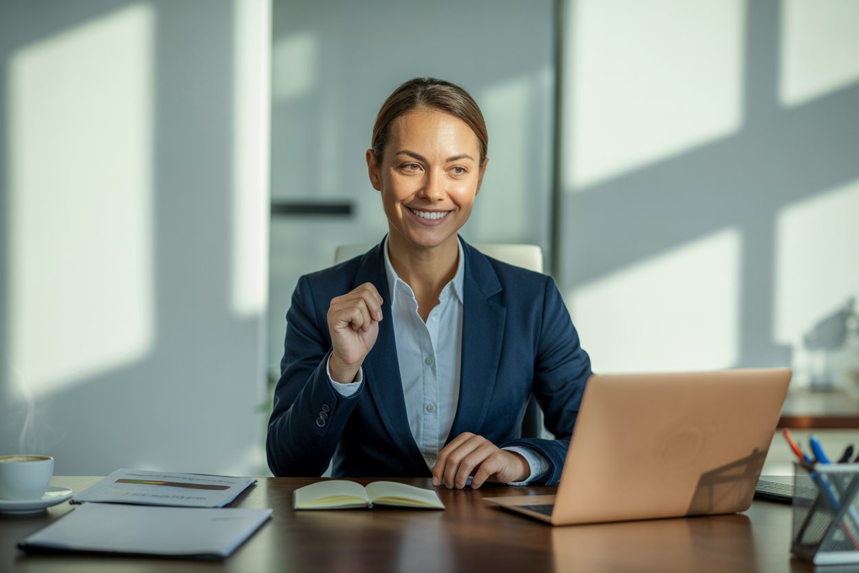confident young recruiter sitting on her desk