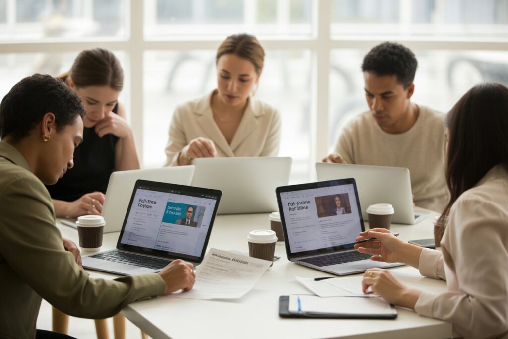 People looking for a job sitting on a desk